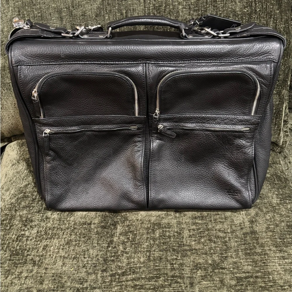 Tumi Black Textured Leather Garment Carry on Travel Bag